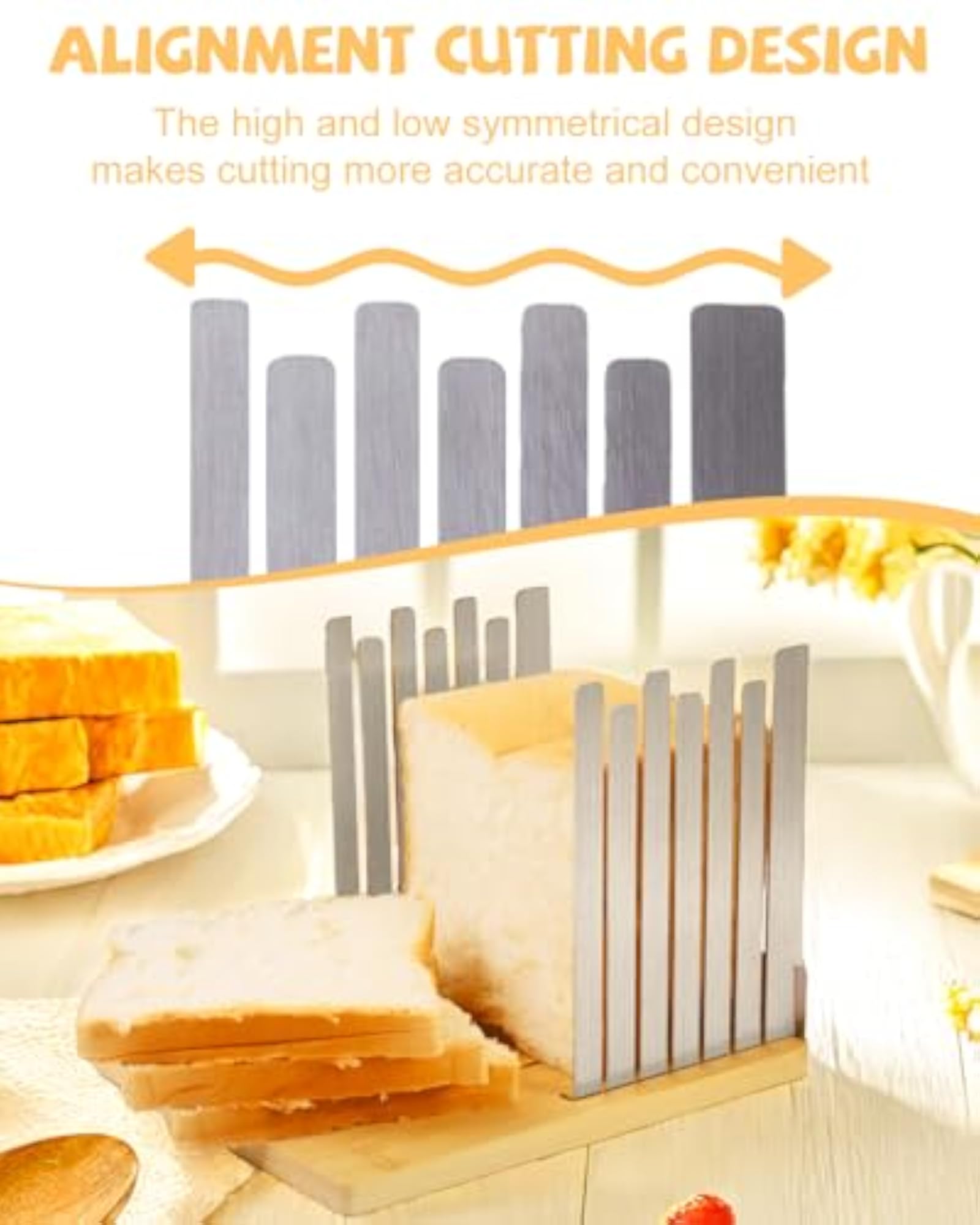 Adjustable Stainless Steel Bread Slicer with Bamboo Cutting Board